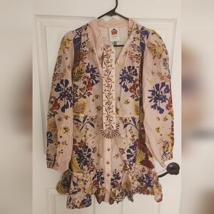 NWT, Farm Rio, Pink Beauty Bouquet Sleeve Mini Dress, XS